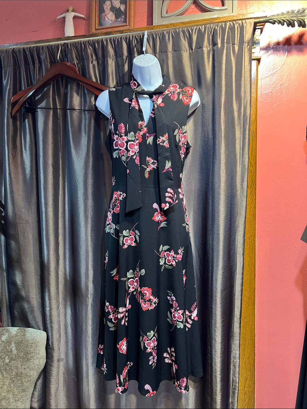 Ann Taylor Black Dress with Pink and Red Floral Print